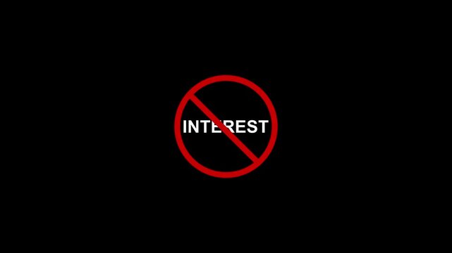 interest prohibition sign animation.4K motion animation , black background .Caution warning symbol, alert, error sign