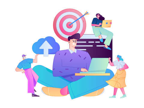 Programming teaching development flat character vector concept operation hand drawn illustration
