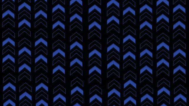 Repeating chevron pattern with dotted outlines background animation, vertical columns of arrows high contrast geometric texture