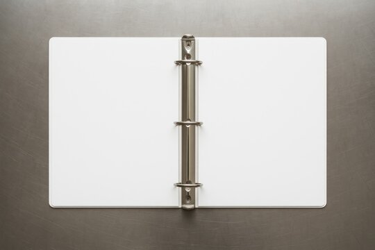 Open binder with blank pages.