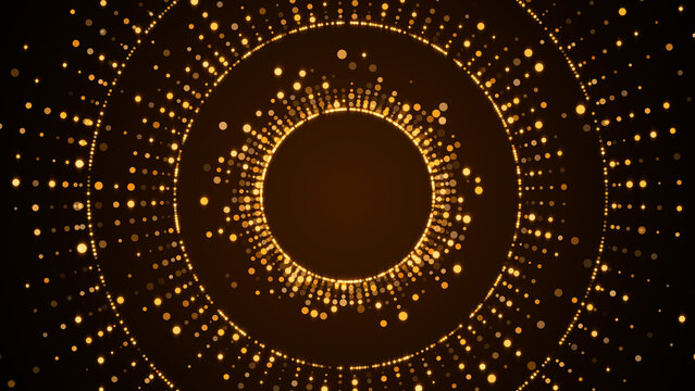 abstract gold circle frame with golden glitter shiny stars and bokeh lights and particle ,dark luxury holiday christmas and new year social media background