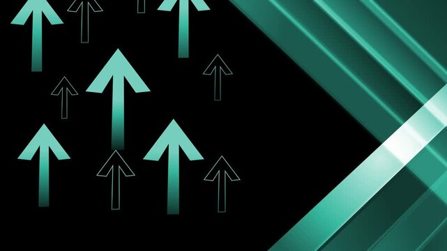 Abstract business background with upward arrows and diagonal stripes animation