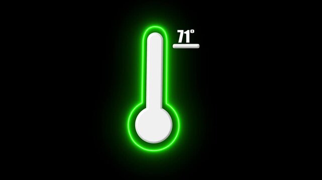 Neon thermometer showing 71 degrees fahrenheit temperature gauge animation glowing
