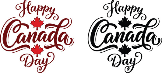 Happy canada day greeting cards or posters in red and black © Farjana
