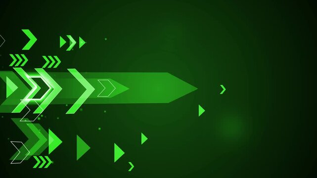 Abstract futuristic arrows moving right on dark background animation, geometric tech design with motion and glow