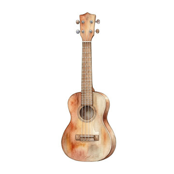 Watercolor illustration of a wooden ukulele