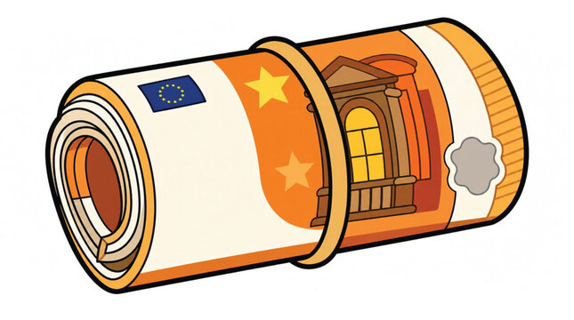 Rolled up Euro currency banknotes bundle.