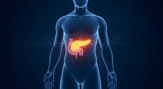 Human digestive system and pancreas illustration