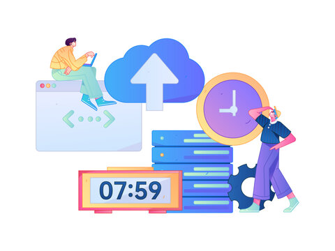 Programming teaching development flat character vector concept operation hand drawn illustration
