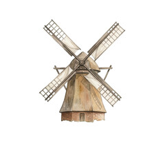 Obraz premium Watercolor illustration of a rustic windmill
