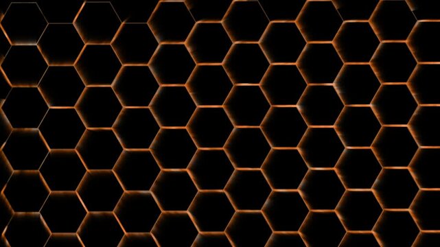 Dark honeycomb pattern of hexagonal cells with glowing background animation