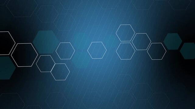 Abstract tech background with hexagonal shapes and diagonal lines animation
