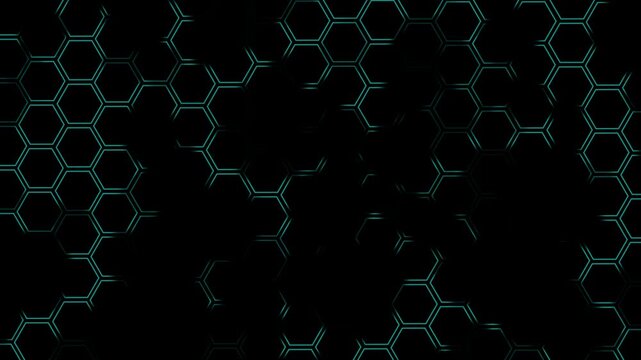 Dark abstract hexagonal honeycomb pattern with glowing background animation