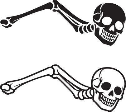 Black and white human skull with arm bone illustration Vector, illustration