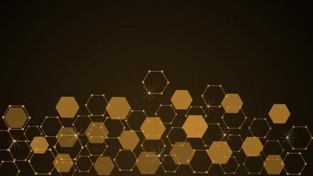 Dark tech background with teal hexagonal network shapes animation