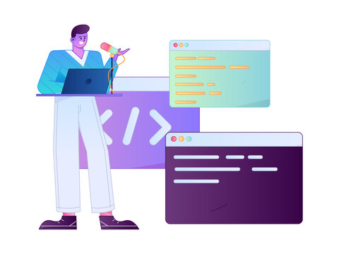 Programming teaching development flat character vector concept operation hand drawn illustration

