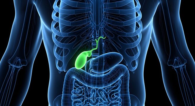Human anatomy showing gallbladder and digestive system