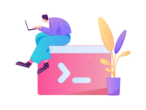 Programming teaching development flat character vector concept operation hand drawn illustration
