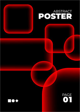 A modern poster featuring abstract red neon glowing shapes on a black background, suitable for contemporary art, technology, or design themes.