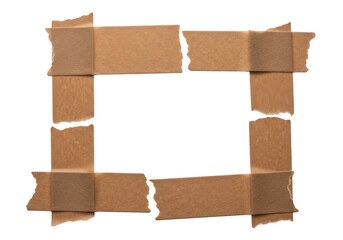 Fototapeta premium Rectangular frame made of torn brown adhesive tape pieces isolated on a transparent background cutout