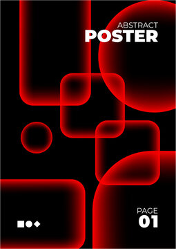 Modern poster featuring glowing red geometric shapes and lines on a black background, suitable for digital or print decor, advertising, or design projects.