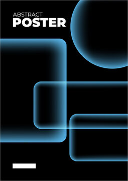 A modern abstract poster featuring glowing blue geometric shapes and lines on a black background, suitable for contemporary decor or digital displays.
