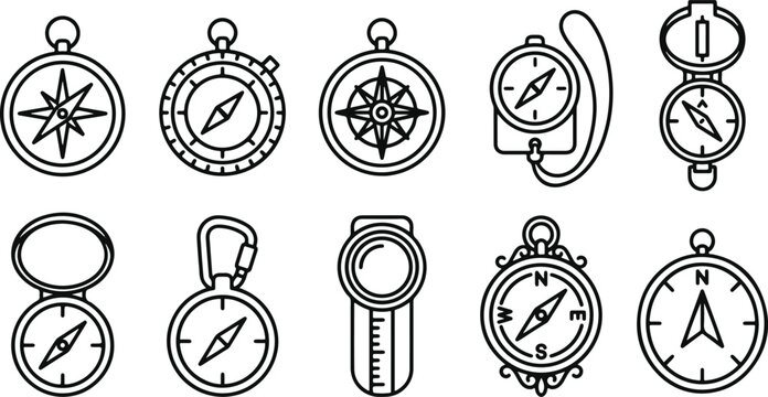 Various compass icons in black and white