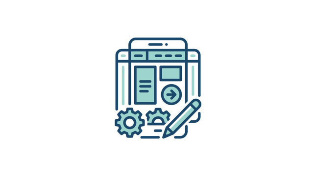 Web Design and Software Development Interface with Gears and Pencil