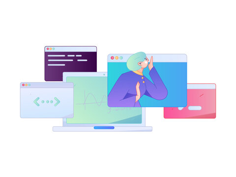 Programming teaching development flat character vector concept operation hand drawn illustration
