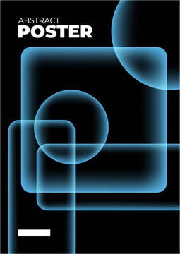 A digital poster featuring abstract glowing geometric shapes like circles and squares on a dark background, with a modern and futuristic style suitable for decor or advertising.