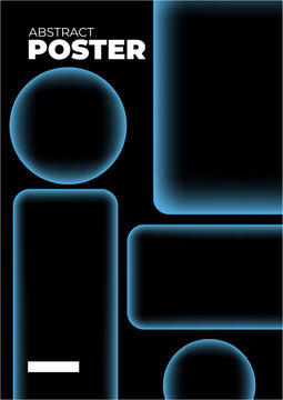 A modern abstract poster featuring glowing blue geometric shapes and lines on a black background, suitable for contemporary decor or digital displays.