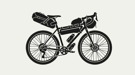 Fototapeta premium A bicycle with bags and water bottle is riding on a road.