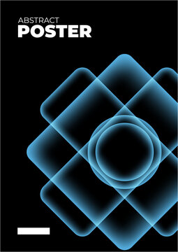 A digital poster featuring abstract glowing geometric shapes like circles and squares on a dark background, with a modern and futuristic style suitable for decor or advertising.
