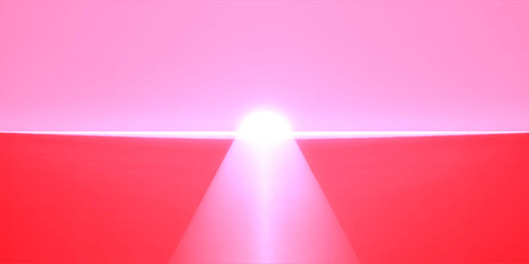 A striking abstract visual featuring a brilliant white light emanating from a horizon line, casting a luminous glow over vibrant red and pink hues, evoking a sense of dawn or hope. © nur