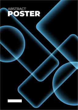A digital poster featuring abstract glowing geometric shapes like circles and squares on a dark background, with a modern and futuristic style suitable for decor or advertising.