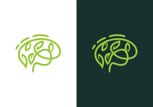 Green brain logo with leaves representing nature and intelligence.