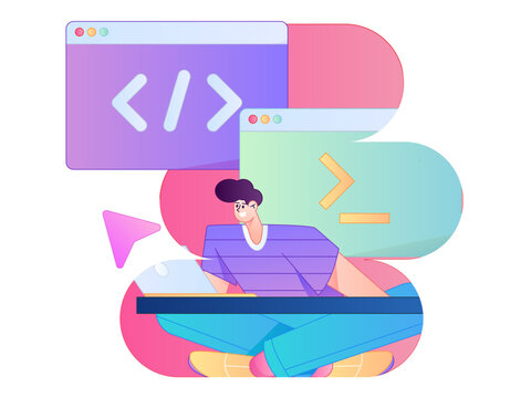 Programming teaching development flat character vector concept operation hand drawn illustration
