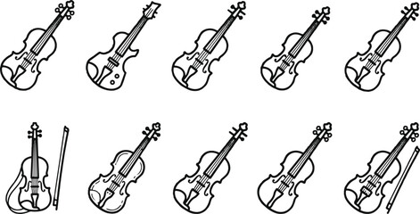 Black and white violin illustrations with bow © MUKTARANI