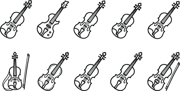 Black and white violin illustrations with bow