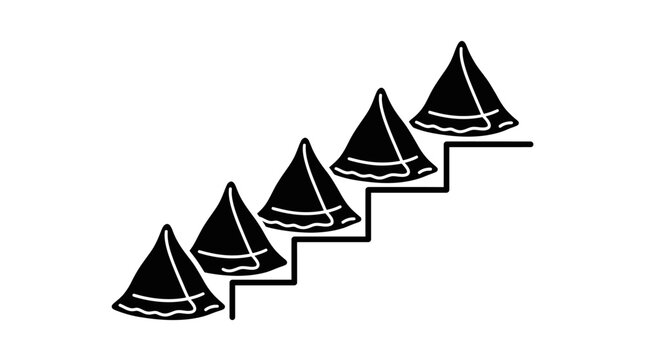 A series of five black triangular shapes arranged in an ascending staircase pattern.
