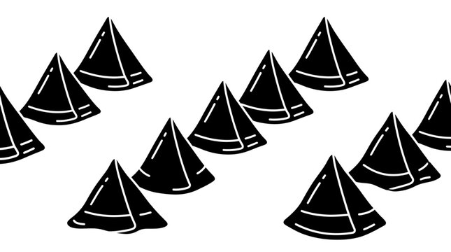 A repeating pattern of black triangular samosa icons on a white background.