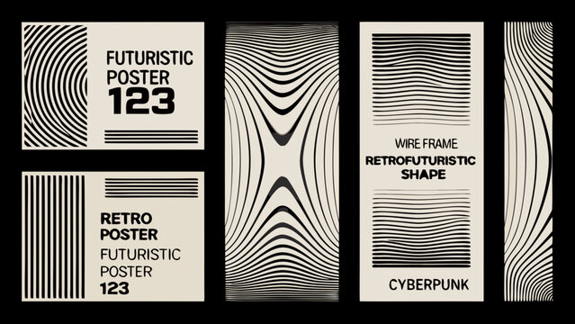 Futuristic poster designs featuring parallel lines and geometric shapes on a black background abstract aesthetic art artistic composition