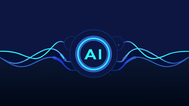 Artificial intelligence illustration with concentric circles and wavy lines on a dark blue background machine learning deep neural