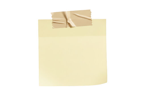 Square yellow sticky note with tape isolated on transparent background for office memo and organization