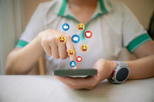 Social Distancing ,Working From Home concept..The concept of living on vacation and playing social media. Social media and digital online concept, man using smart phone with Social media..