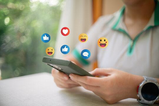 Social Distancing ,Working From Home concept..The concept of living on vacation and playing social media. Social media and digital online concept, man using smart phone with Social media..