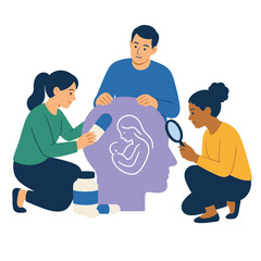 Fototapeta premium Medical professionals examining mental health and postpartum care concepts.