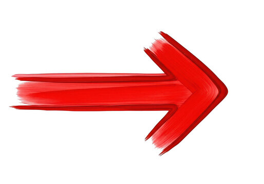 Bold red paint stroke arrow isolated on transparent background for creative graphic design and direction