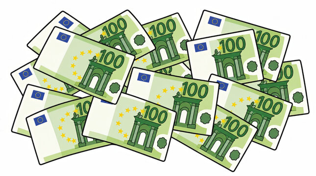 Pile of one hundred euro banknotes.