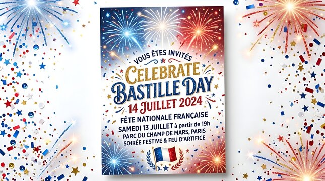 Celebrate Bastille Day Announcement - French National Day Fireworks Invitation